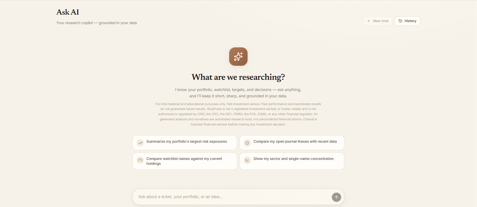 Ask AI — grounded research copilot